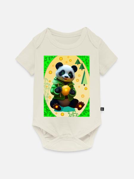 Charmanter Panda - Baby Premium Kurzarmbody - Naturweiß