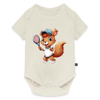 Squirrel Tennis Duo - Funny Comic Fun on - Baby Premium short-sleeve bodysuit - off white - Front