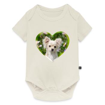 Chihuahua süßer Hunde Welpe Portrait mit Herz - Baby Premium Kurzarmbody - Naturweiß - Vorne