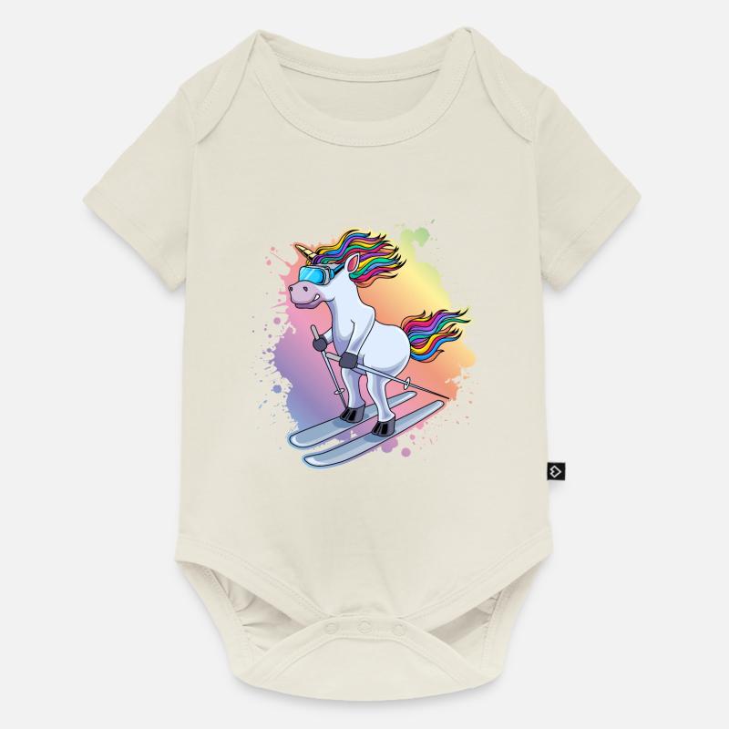 Piste de ski Einhorn Bunt Klecks - Body à manches courtes Premium Bébé - blanc cassé