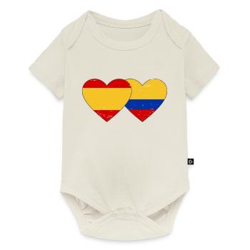 Espagne Colombie Drapeau Coeur Utilisé - Body à manches courtes Premium Bébé - blanc cassé - Devant