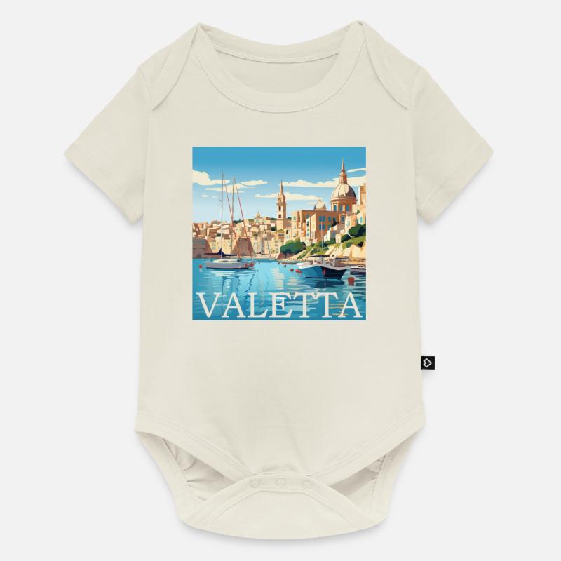 Malte Valletta Port Straight Cut Design - Body à manches courtes Premium Bébé - blanc cassé