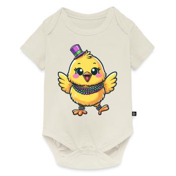Poulet et poussins de Mardi Gras - Body à manches courtes Premium Bébé - blanc cassé - Devant