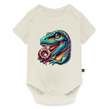 Cute Dino T-Rex Donut Rainbow Candy Colorful - Baby Premium short-sleeve bodysuit - off white - Front