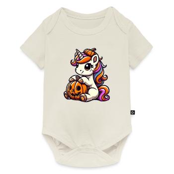 Cute Unicorn Halloween Pumpkin Cartoon - Baby Premium short-sleeve bodysuit - off white - Front