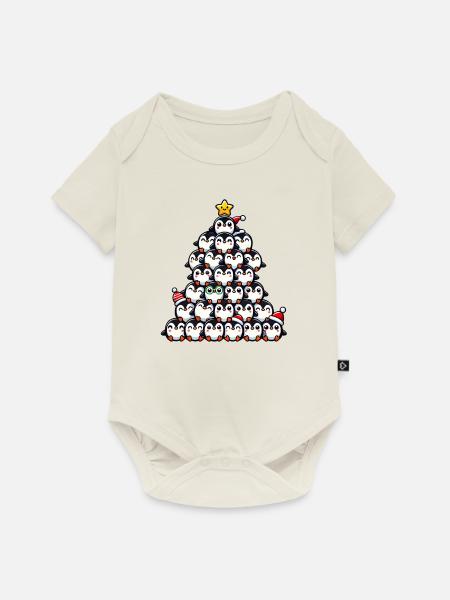 Pinguin Weihnachten lustiger Tannenbaum - Baby Premium Kurzarmbody - Naturweiß