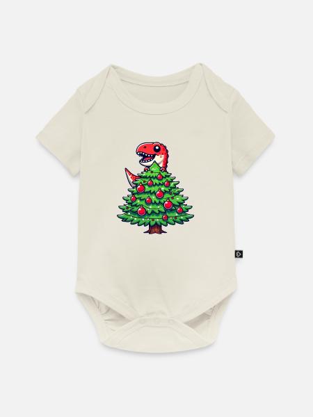 Süßer Comic T-Rex Weihnachten - Baby Premium Kurzarmbody - Naturweiß