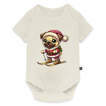 Pug on skis winter fun Christmas - Baby Premium short-sleeve bodysuit - off white - Front