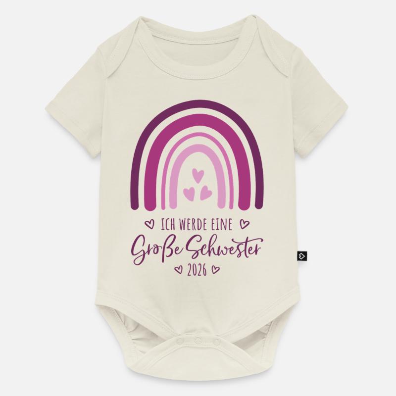 Große Schwester 2026 Regenbogen - Baby Premium Kurzarmbody - Naturweiß