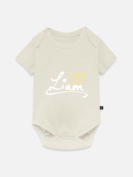 Krone Name Namensschild Liam - Baby Premium Kurzarmbody - Naturweiß
