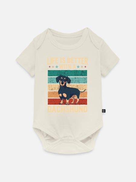 Dackel Hund - Baby Premium Kurzarmbody - Naturweiß