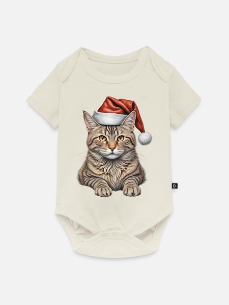 Süße Weihnachtskatze - Baby Premium Kurzarmbody - Naturweiß