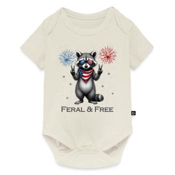 Wild And Free Raccoon 4th of July with US Sunglasses - Baby Premium short-sleeve bodysuit - off white - Front