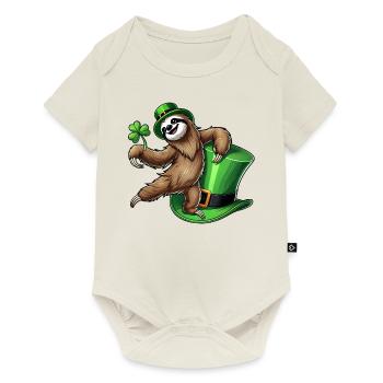 St. Patrick's Day Pinguin mit Kleeblatt und - Baby Premium Kurzarmbody - Naturweiß - Vorne