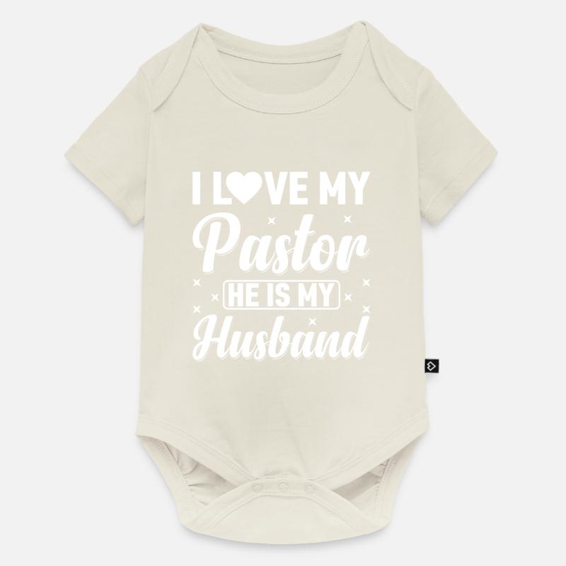 J’aime mon pasteur Il est mon mari Jésus - Body à manches courtes Premium Bébé - blanc cassé