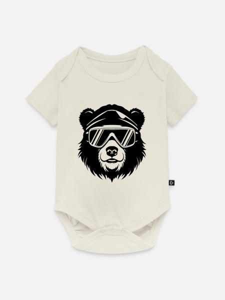 Ski Bär Snowboarder - Baby Premium Kurzarmbody - Naturweiß