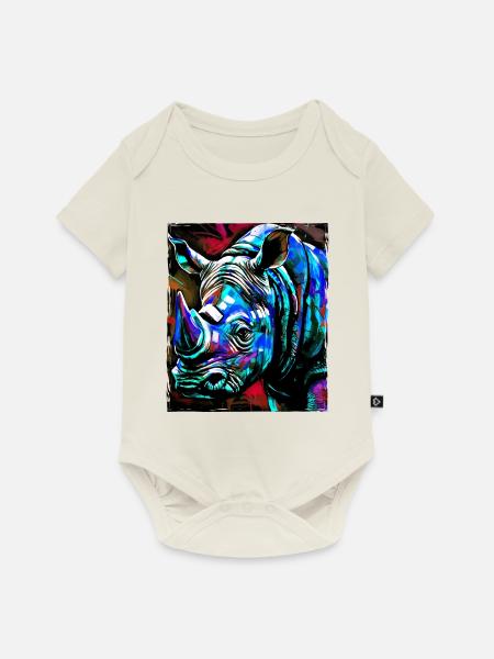 Nashorn Porträt - Baby Premium Kurzarmbody - Naturweiß