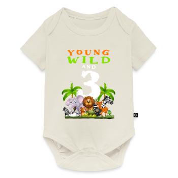3ème anniversaire pour trois ans enfants dinosaures - Body à manches courtes Premium Bébé - blanc cassé - Devant