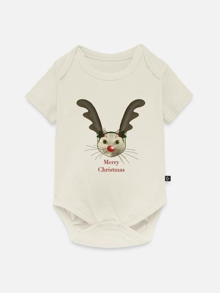Weihnachtskatze - Baby Premium Kurzarmbody - Naturweiß