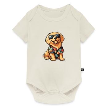 Golden Retriever Hund Comic Urlaub - Baby Premium Kurzarmbody - Naturweiß - Vorne