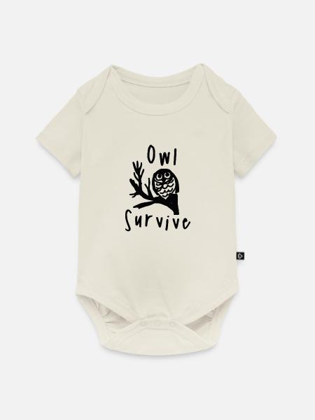Eule überleben - Baby Premium Kurzarmbody - Naturweiß