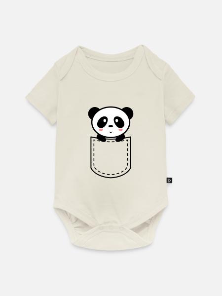 panda dans une poche - Premium kortærmet baby-body  - råhvid