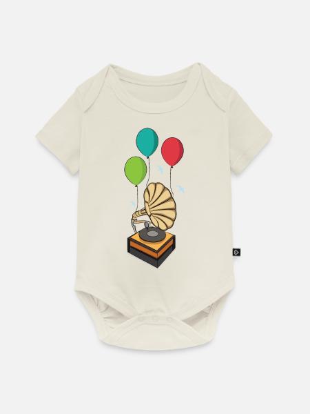 Grammophon mit Ballons - Baby Premium Kurzarmbody - Naturweiß