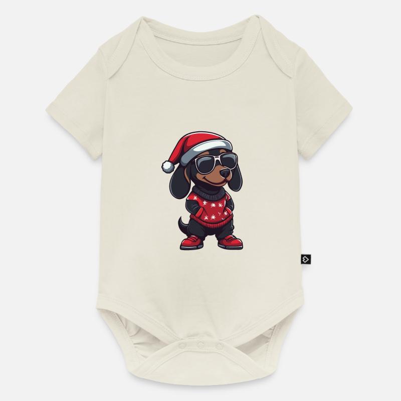 Teckel chien Noël moche Noël teckel - Body à manches courtes Premium Bébé - blanc cassé
