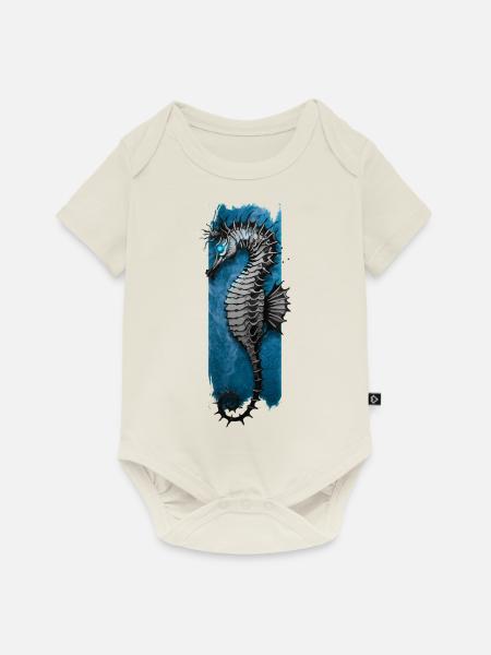Marine Eleganz: Seepferdchen-Ständchen - Baby Premium Kurzarmbody - Naturweiß