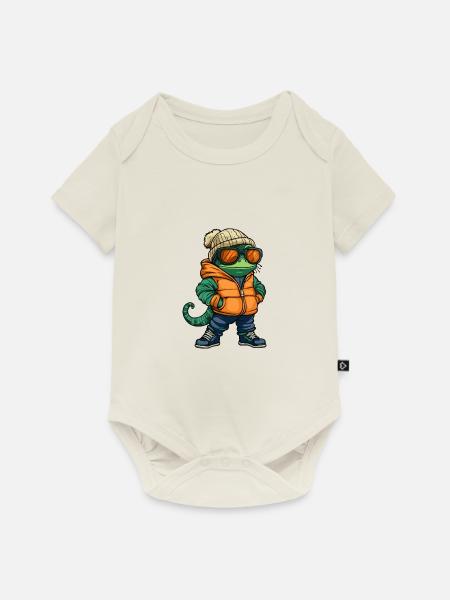 Chameleon Winter Comic - Baby Premium Kurzarmbody - Naturweiß