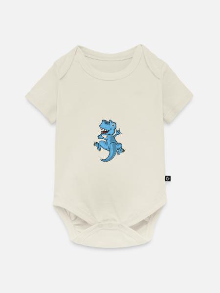 Blauer Dino - Baby Premium Kurzarmbody - Naturweiß
