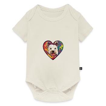 West Highland Terrier Hund Herz Love - Baby Premium Kurzarmbody - Naturweiß - Vorne