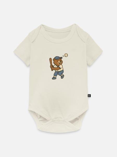 Baseball - Bär - Baby Premium Kurzarmbody - Naturweiß