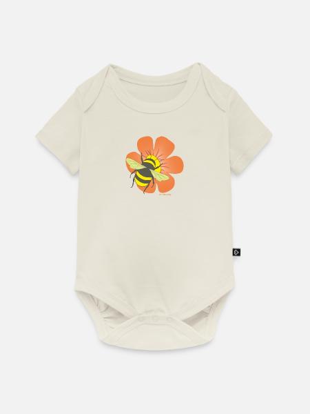 Blume mit Hummel - Baby Premium Kurzarmbody - Naturweiß
