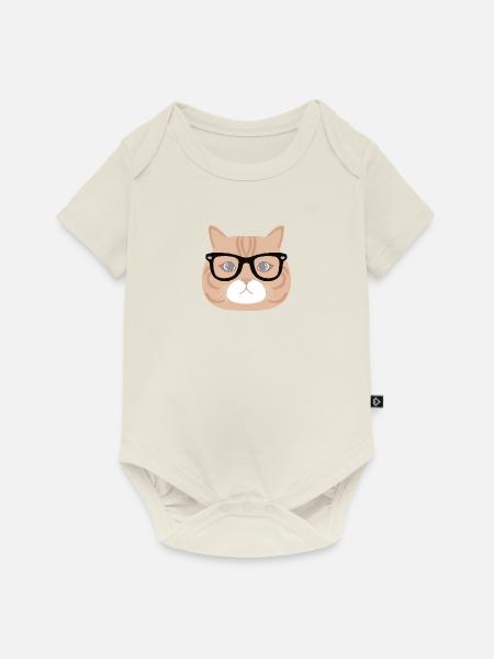 Katze mit Brille - Baby Premium Kurzarmbody - Naturweiß