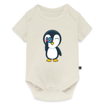 Penguin with camera - Baby Premium short-sleeve bodysuit - off white - Front