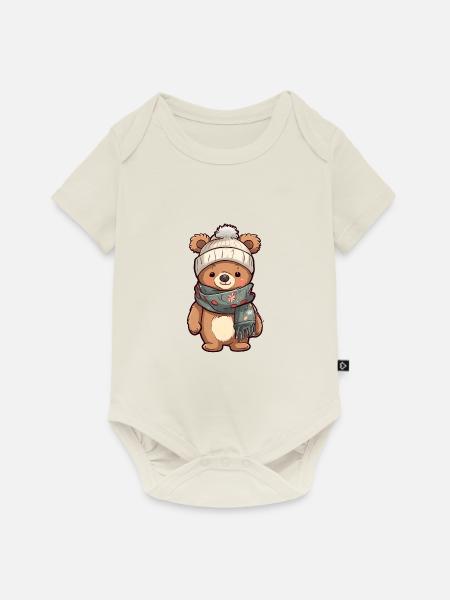 Niedlicher Bär im festlichen Winter-Look! - Baby Premium Kurzarmbody - Naturweiß