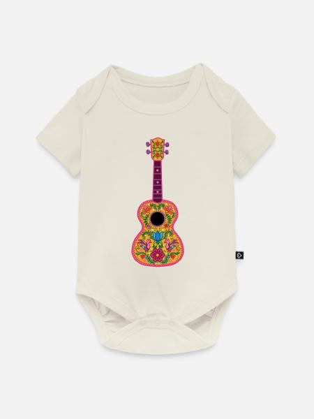 Ukulele bemalt mit bunten mexikanischen Stickereien - Baby Premium Kurzarmbody - Naturweiß