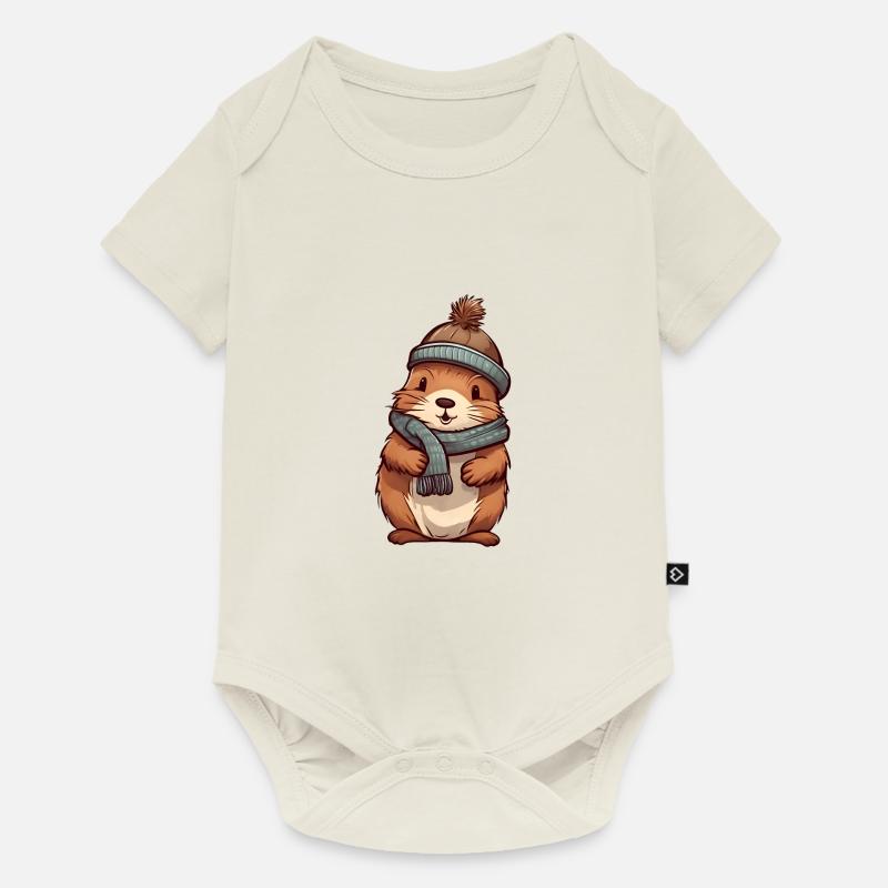 Castor mignon dans un look d’hiver festif ! - Body à manches courtes Premium Bébé - blanc cassé