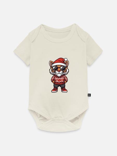 Tiger Weihnachten X-Mas - Baby Premium Kurzarmbody - Naturweiß