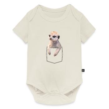 Erdmännchen Meerkat in Brusttasche Hemdtasche - Baby Premium Kurzarmbody - Naturweiß - Vorne