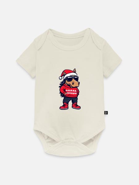 Pferd Weihnachten X-Mas - Baby Premium Kurzarmbody - Naturweiß