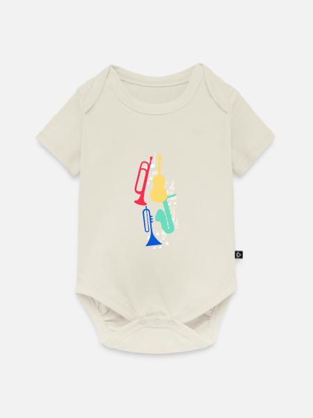 Jazz,Instrumente,Tompete,Guitarre,Saxophon - Baby Premium Kurzarmbody - Naturweiß