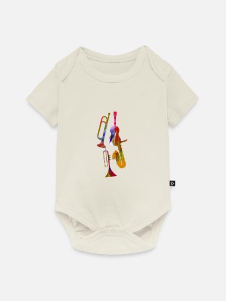 Jazz,Instrumente,Trompete,Guitarre,Saxophon - Baby Premium Kurzarmbody - Naturweiß