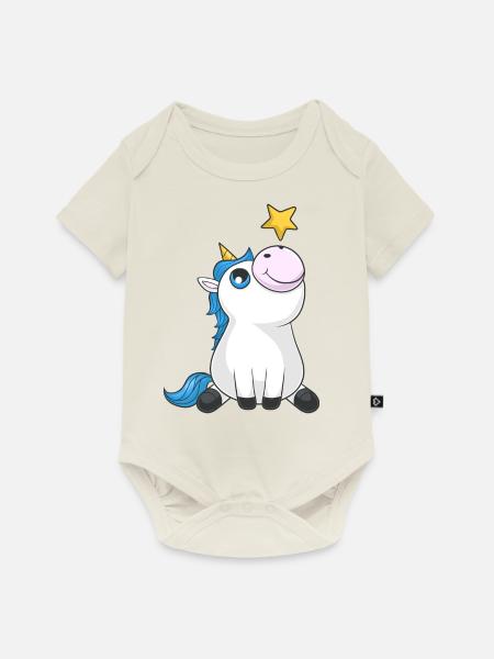 Süßes Comic Einhorn - Baby Premium Kurzarmbody - Naturweiß