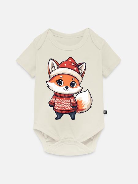 Fuchs Weihnachten Comic - Baby Premium Kurzarmbody - Naturweiß