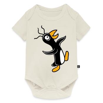 Verrückter Pinguin läuft dumm guckt doof albern - Baby Premium Kurzarmbody - Naturweiß - Vorne