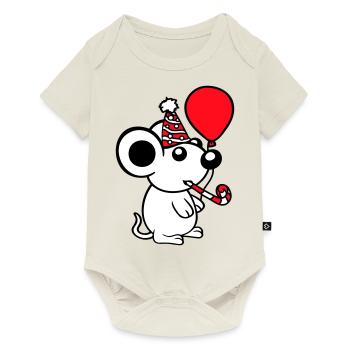 Souris Fête d’anniversaire Fête d’anniversaire Chapeau de fête - Body à manches courtes Premium Bébé - blanc cassé - Devant