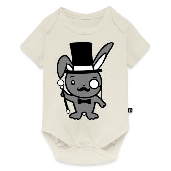 Mr. Bunny Gentleman Chapeau haut de forme Monocle Lunettes - Body à manches courtes Premium Bébé - blanc cassé - Devant