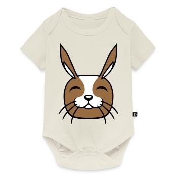 Lapin Drôle Visage Sourire Heureux Amical - Body à manches courtes Premium Bébé - blanc cassé - Devant